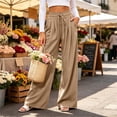 thumbnail image 6 of Byworldtasic Women's Flowy Pleated Trousers Elastic Waist Loose Fit Palazzo Business Casual Lounge Pants with Pockets, 6 of 7