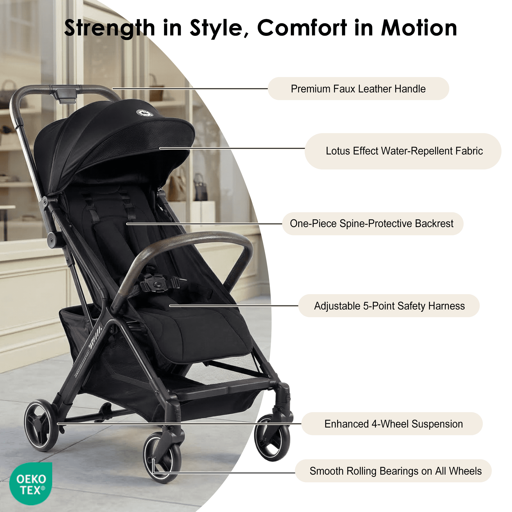 Portable Lightweight Baby Stroller for Travel, Toddler Stroller with Adjustable Backrest & Armrest, 6.6 lbs Storge Basket, Compact One-Handed Fold, Black