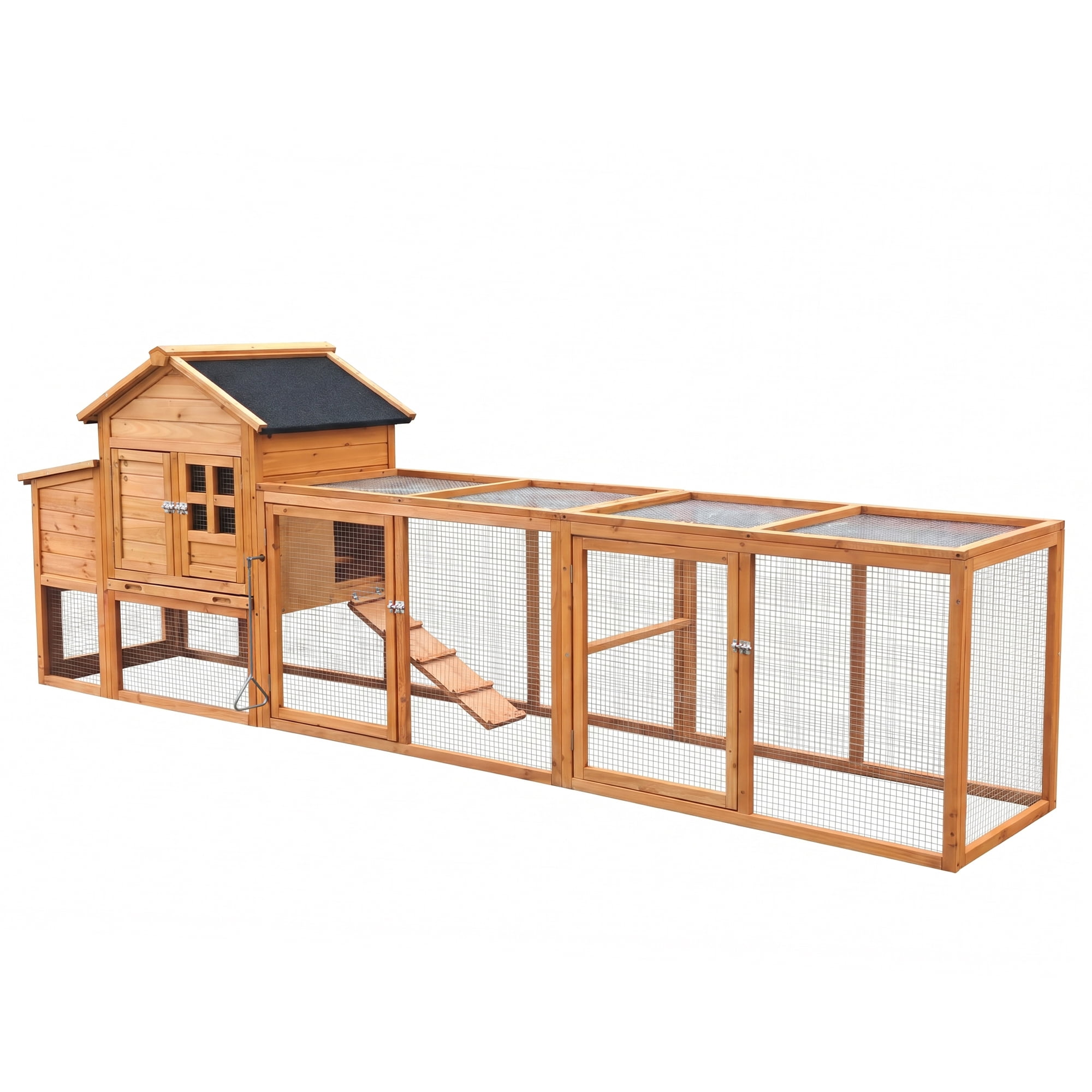 122" Large Chicken Coop with Run, Nest Box & Removable Tray, Weatherproof Wooden Hen House for 4-6 Chickens, Outdoor Poultry Cage