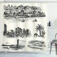 thumbnail image 1 of Eastern City Shower Curtain, Pencil Drawn Illustrations of Landmarks Architecture Vintage Style, Fabric Bathroom Set with Hooks, 69W X 84L Inches Extra Long, Ivory Charcoal Grey, by Ambesonne, 1 of 3