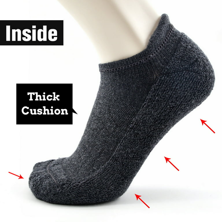Busy Socks Men's Women's Wool Ankle No Show Tab Socks, Dark Grey,  Large,6-Pack
