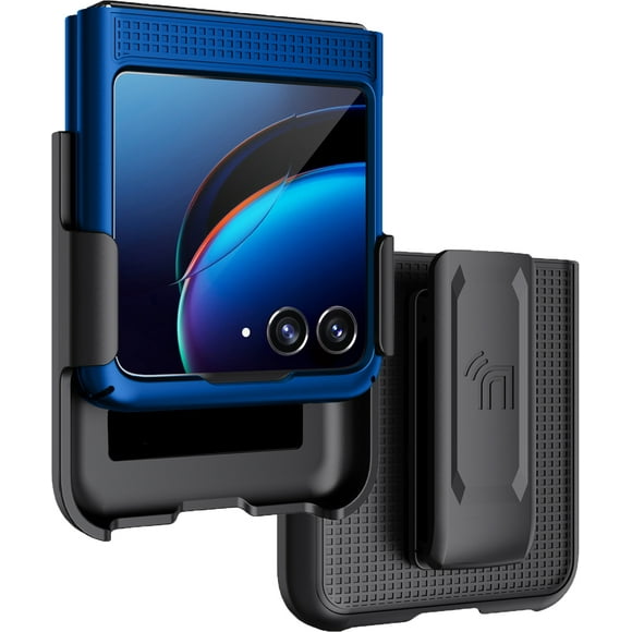 Case with Clip for Motorola RAZR+ 2023, Nakedcellphone [Grid Texture] Slim Hard Shell Cover and [Rotating/Ratchet] Belt Hip Holster Combo for Moto RAZR Plus '23 (RAZR 40 Ultra) - Cobalt Blue