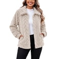 thumbnail image 2 of WIZUTIZ Women's Solid Color Double-Sided Fleece Jacquard Lapel Collar Jacket Long Sleeve Warm Winter Coat Loose Fit Cozy Outerwear with Pockets, 2 of 8