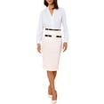 thumbnail image 2 of INSPIRE CHIC Tweed Pencil Skirt for Women High Waisted Midi Skirts Knee Length Button Decor Bodycon Office Work Skirts with Belt L Light Pink, 2 of 6