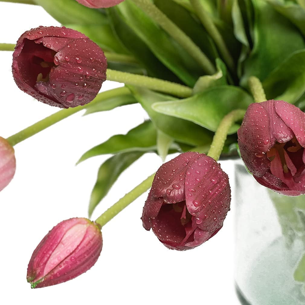 10pcs Artificial Tulips Flowers, Real Touch Latex Bouquet, Fake Tulips for Office Wedding Party Home Kitchen Garden Decoration(Light Pink,10pcs)