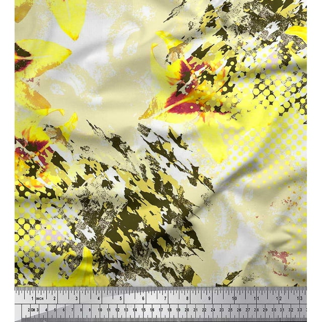 Soimoi Rayon Fabric Texture & Lily Flower Print Fabric by the Yard 42 Inch Wide