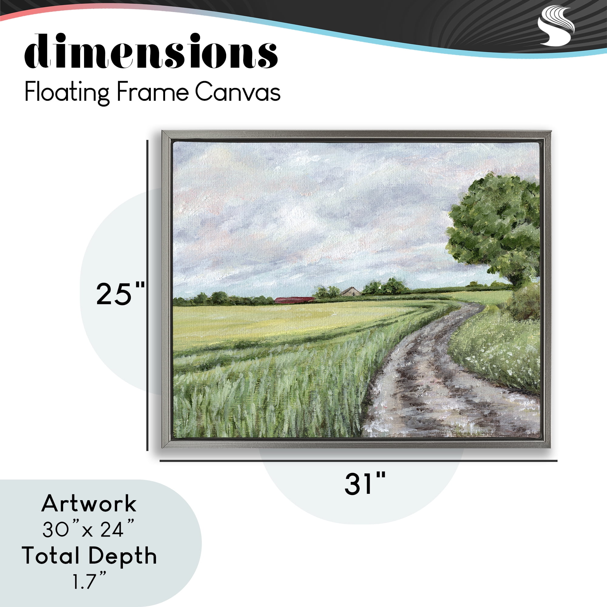 Winding Country Roads Gray Framed Floater Canvas Wall Art, design by Leah Noel Art
