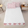 thumbnail image 4 of Homewish Cute Bow Ribbon Zipper Twin Comforter Sets with Fitted Sheet and 2 Pillowcases, Girly Cartoon Zipper Bedding Set, White Red, Reversible, 4-Piece, 4 of 6