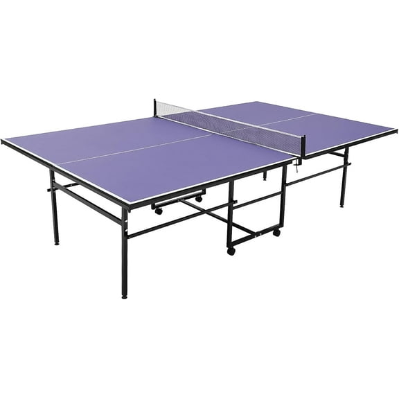 Lumiparty Folding Rolling Table Tennis Table, Indoor 9' x 5' Ping Pong Table with Net, Professional Outdoor Table Tennis Tables with 4 Wheels for Easy Movement