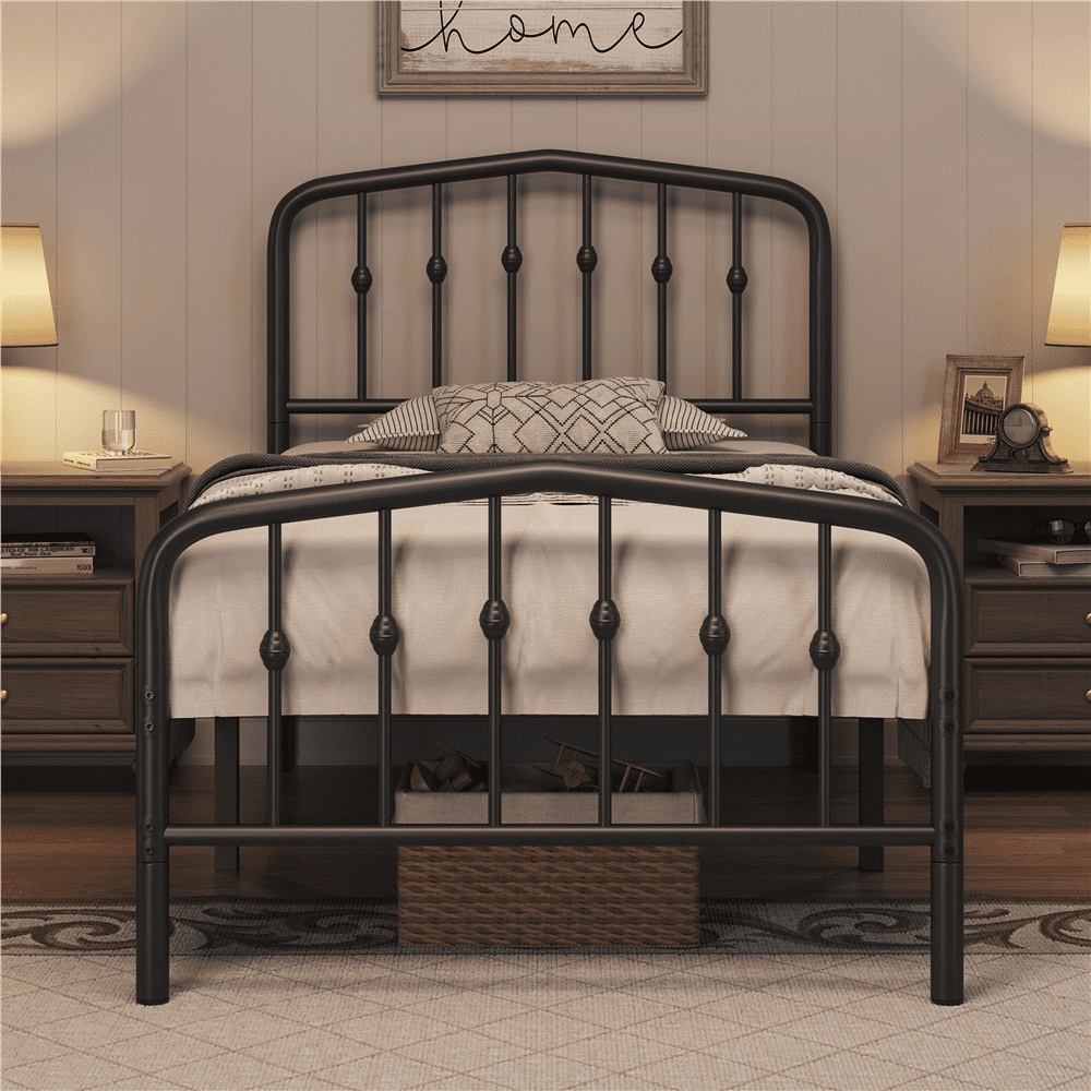 Renwick Modern Metal Platform Bed with Arched Headboard and Footboard for Adult, Twin, Black
