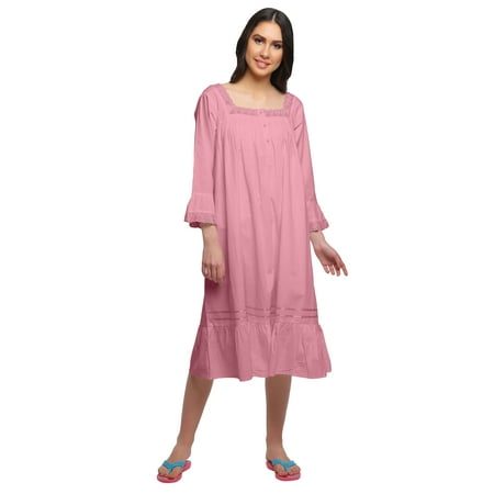 

Moomaya WoMen s Solid Long Sleeve Square Neck Cotton Sleepwear Gown