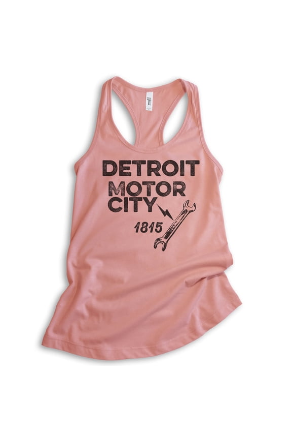 Detroit Motor City Tank Top, Ladies Racerback Tank Top, Detroit Tank, Michigan Tank, Desert Pink, Large
