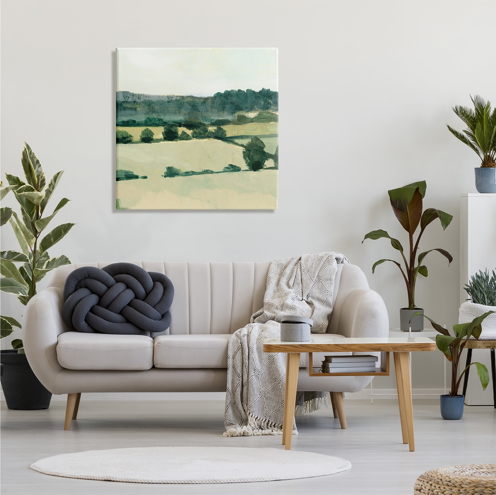 Stupell Industries Open Green Farm Fields Abstract Country Tree Landscape Landscape Painting Gallery Wrapped Canvas Print Wall Art, 30 x 30
