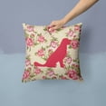 thumbnail image 2 of Dog Silhouette Shabby Chic Roses Fabric Decorative Pillow, 2 of 4