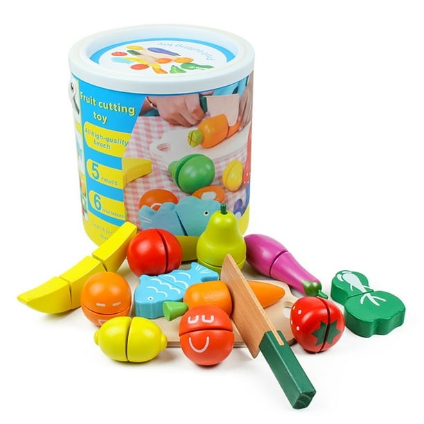Frutas y verduras cortadas de madera como juguetes de cocina, simulación de juguetes educativos para niños en edad preescolar, niños pequeños, niñas, apto para niños de 2 años, regalos para el Día