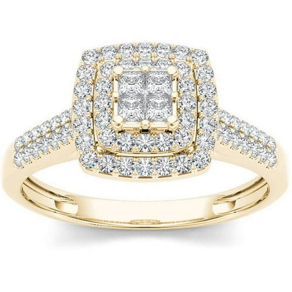 1/2 Carat T.W. Diamond 10kt Yellow Gold Double Halo Engagement Ring