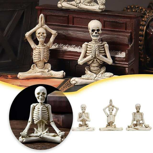 Xihbxyly Estatua de Esqueleto de Yoga para Halloween, Decoración Artesanal de Resina, Diseño de Calavera Pintado a Mano, Acabado Vintage Envejecido, Perfecta para Una Decoración Espeluznante Del Hoga