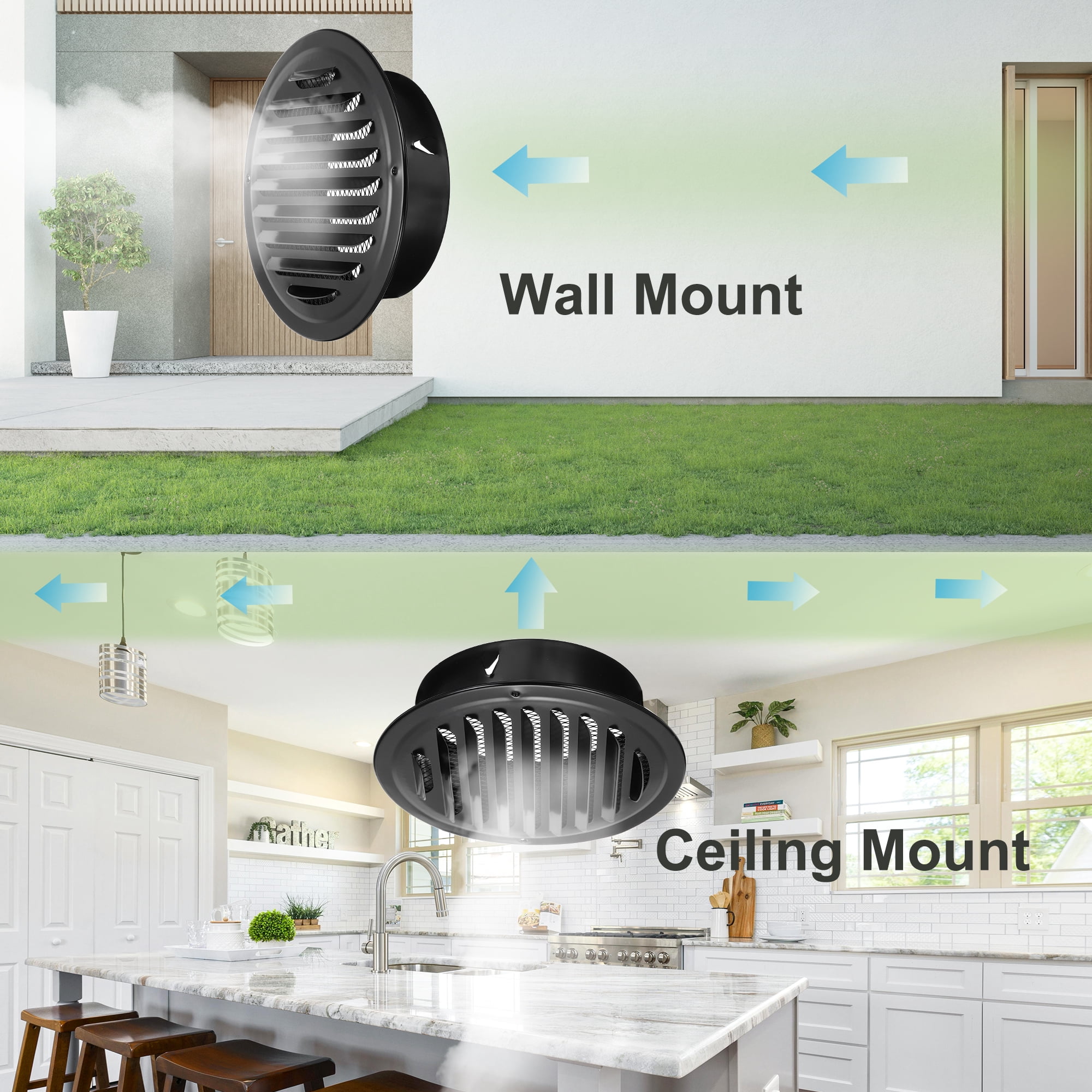 Uxcell 4 Inch Round Soffit Vent, 12 Pack Stainless Steel Wall Vent Grille Cover for Kitchen Bathroom, Black