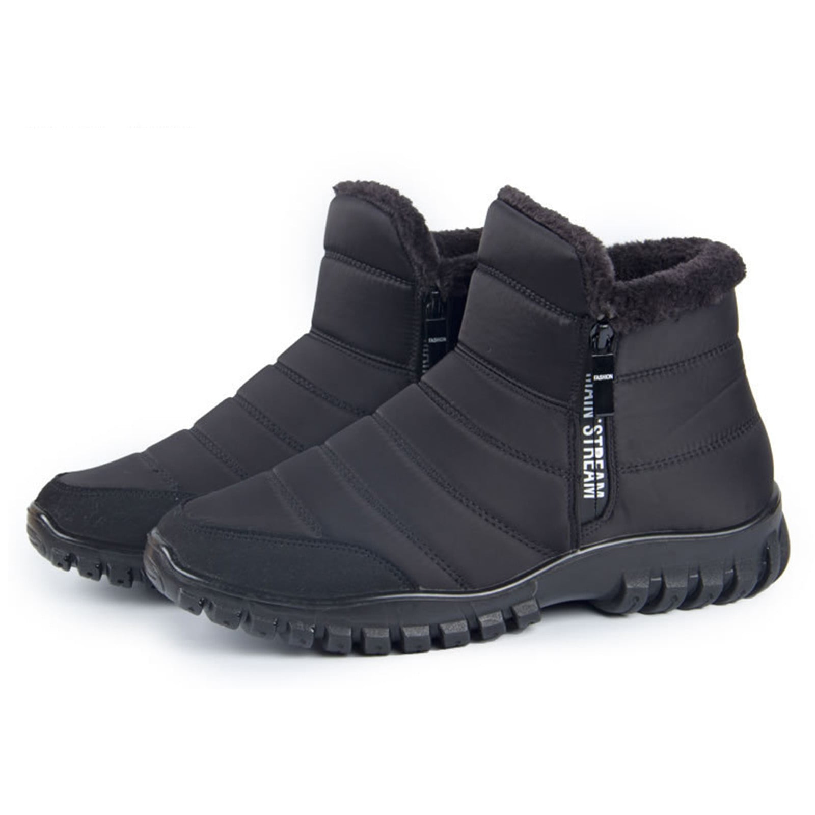 Zshosam Men's Slip On Snow Boots with Warm Plush Lining, Comfy Non Slip Durable Thermal Side Zipper Design Shoes, Men's Winter Footwear(Black,44)