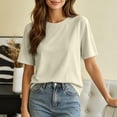 thumbnail image 5 of hotojiny Womens Summer Tops Solid Short Sleeve Casual T-Shirts Crew Neck Basic Tee Classic Fit Plain Tshirt for Every Day, 5 of 7