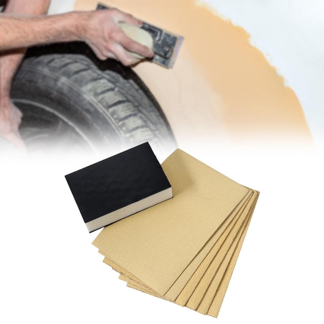 6pcs Conjunto de papel de lijado auto pegajoso Accesorios de herramientas de lijado Resistente para madera, metal versátil con esponja