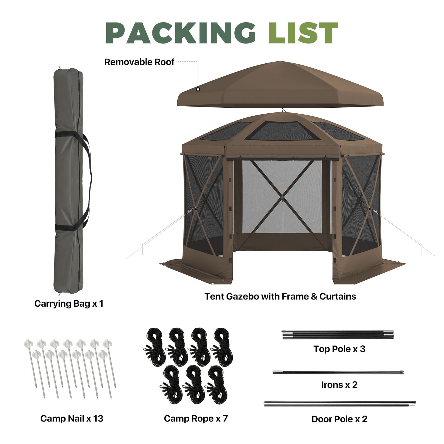 BaPiPro 10x10 FT Pop Up Gazebo with Removable Top for Stargazing, Outdoor Screen House with Sidewalls & Netting, Waterproof Canopy Tent for Patio, Backyard, Camping, Brown