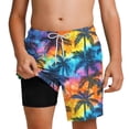 thumbnail image 2 of hengsof Boys' Summer Printed Beach Swim Trunks Stylish Double Layered Comfortable Drawstring Elastic Waistband Beach Sports Casual Shorts with Pockets, 2 of 5