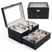 20 Insert Grid Slots & 20 Removable Pads PU Leather Watch Box Display Case Organizer Jewelry Storage Organizer