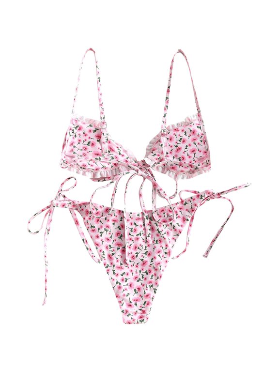Summer Ladies Split Swimwear Set, Adults Floral/Butterfly/Irregular/Camouflage Printing Sexy Lace Up Backless Bikini Swimsuit