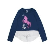 Tie Front 2Fer Graphic Long Sleeve Tee (Big Girls)