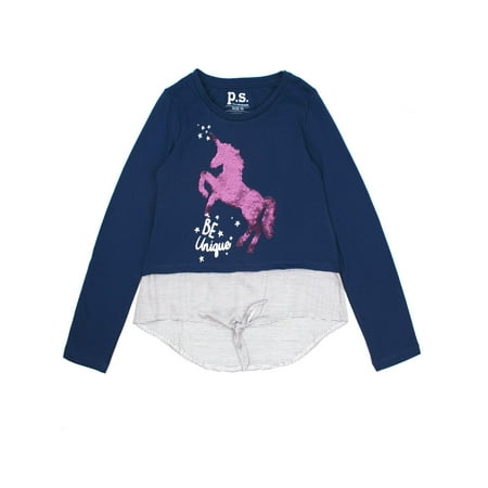 Tie Front 2Fer Graphic Long Sleeve Tee (Big Girls)