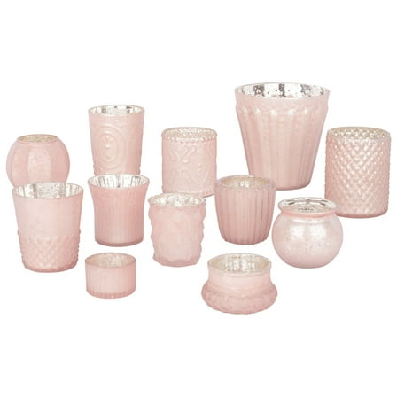 Koyal Wholesale Blush Pink Mismatched Votive Candle Holder Mega Set of 12 for Wedding Table Centerpieces, Home Decor