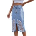 thumbnail image 1 of Gibobby mini faldas de tul de cintura alta con personalidad rasgada Retro europea y americana para mujer a la moda(Azul, L), 1 of 5