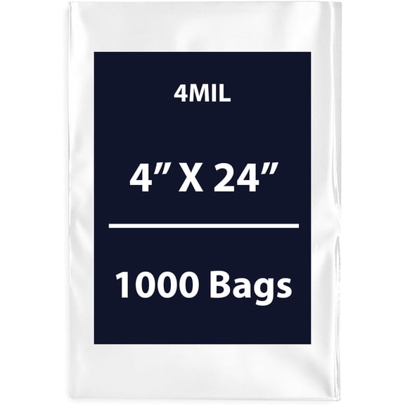 Clear Flat Poly Bags, 4Mil 4" X 24" & 1000 Bags | Low-Density Polyethylene (LDPE), Flat Open Top Plastic Packaging Packing | Flexible and Durable Plastic Bags