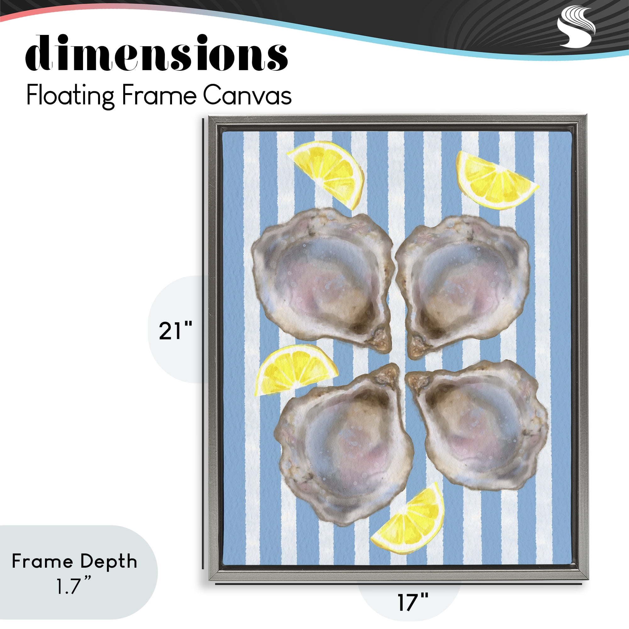 Stupell Industries Blue Stripe Oysters Gray Framed Floater Canvas Wall Art, design by Matthew Piotrowicz