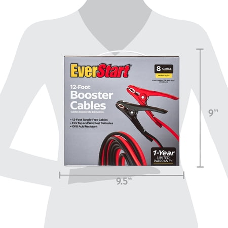 EVERSTART 12-FOOT 8-GAUGE HEAVY DUTY BOOSTER CABLES, 165 AMPS
