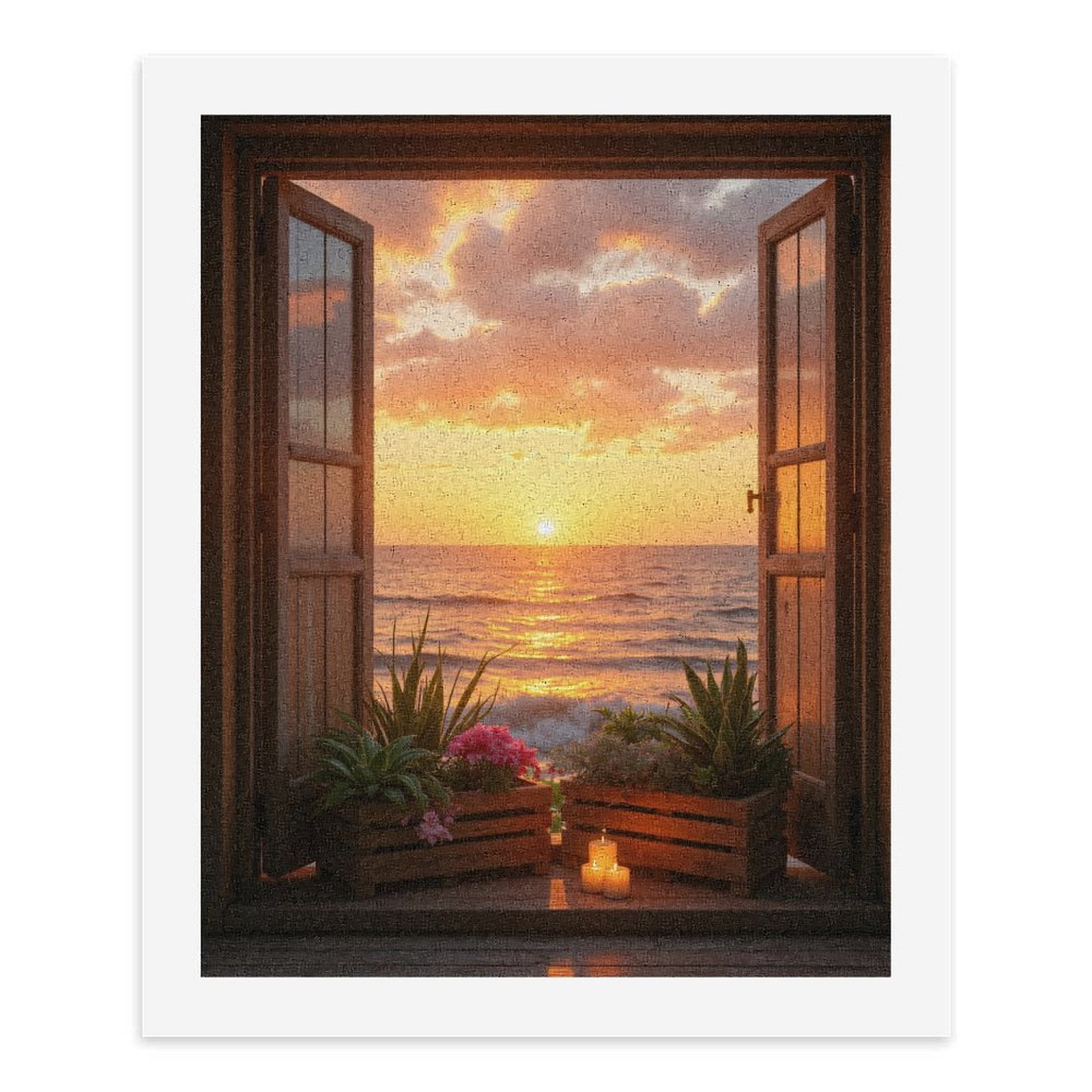 Paint By Numbers Kit for Adults Beginner - DIY Sunset Ocean Open Door Candles Canvas Painting Kits for Adults, Frameless Paint By Number for Adults for Home Wall Decor 16x20 Inch