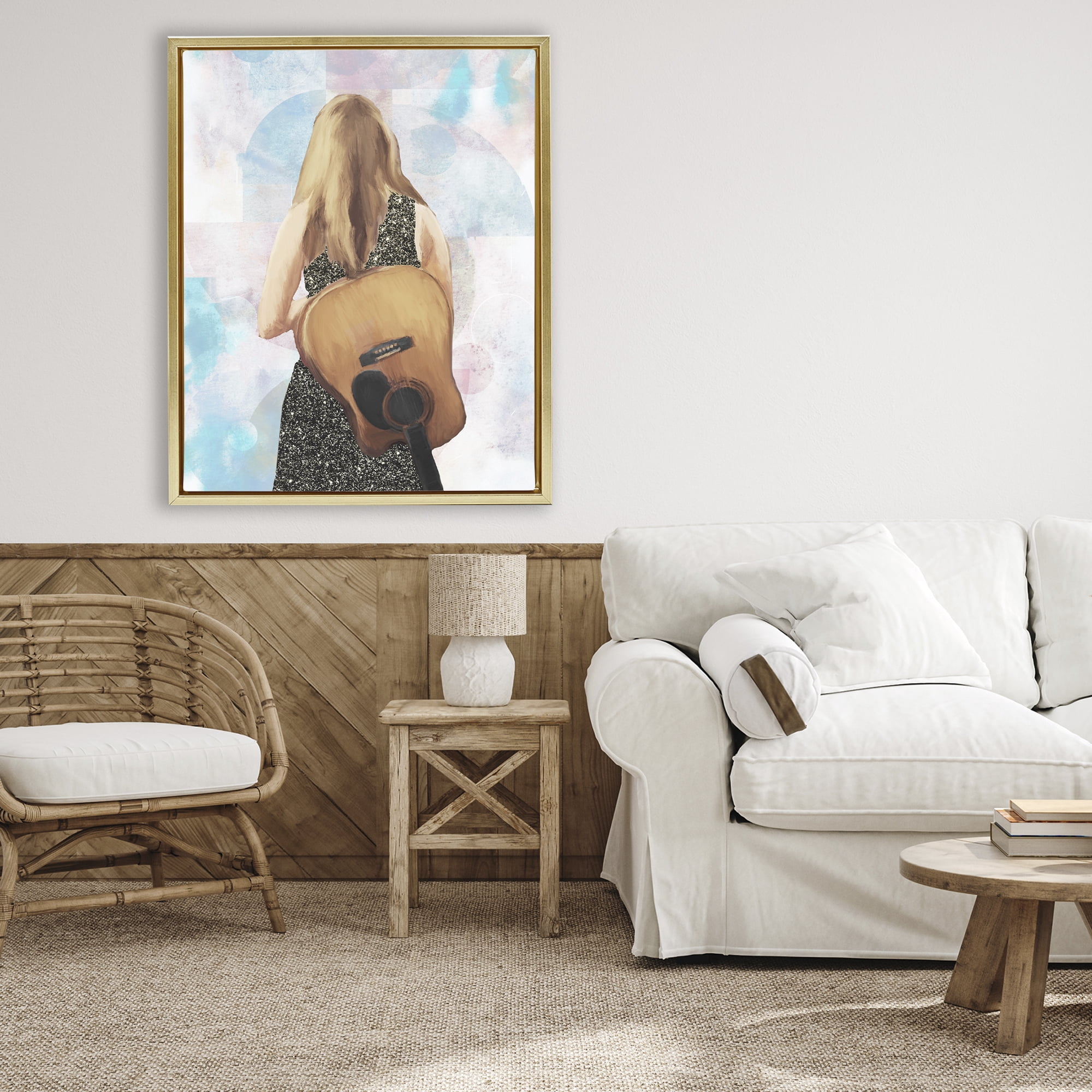 Stupell Industries Dreaming With My Guitar Gold Framed Floater Canvas Wall Art, design by Dan Meneely