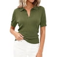 thumbnail image 3 of PRETTYGARDEN Women's Short Sleeve Sweater Spring Polo Shirts Ribbed Knit V Neck Business Casual Tops Summer Work Clothes, 3 of 9