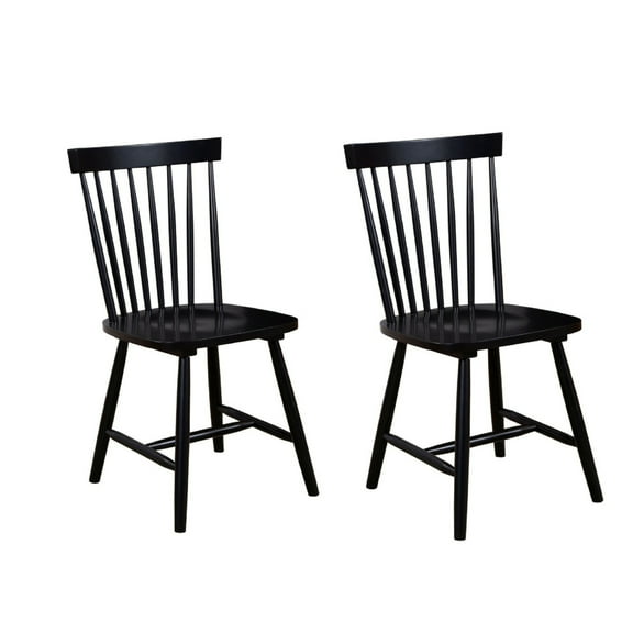 Ray 18 Inch Dining Side Chair Rubberwood Windsor Back Set of 2 Black - Saltoro Sherpi