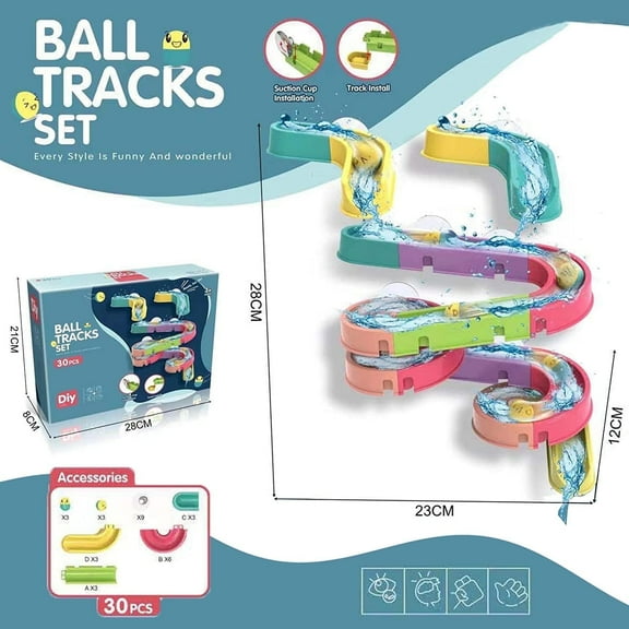 30Pcs Baby Bath Toys for 3 4 5 Year  Old Toddlers, Water Ball Tracks Bathtub Toys for Girls Boys Gifts