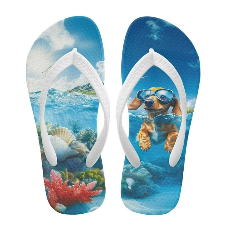 Chririnla Kids Flip Flops Swimming Dachshund Dog Print Boys Girls