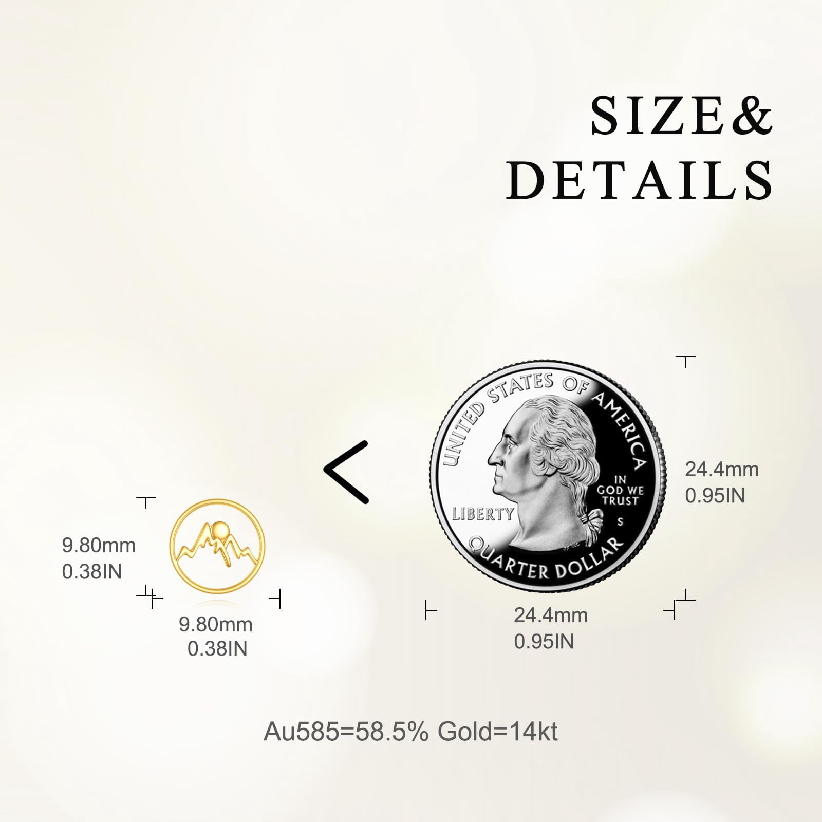 14K Solid Gold Mountain Earrings Real Yellow Gold Circle Faith Stud Jewelry Gifts for Women Minimalism Lovers