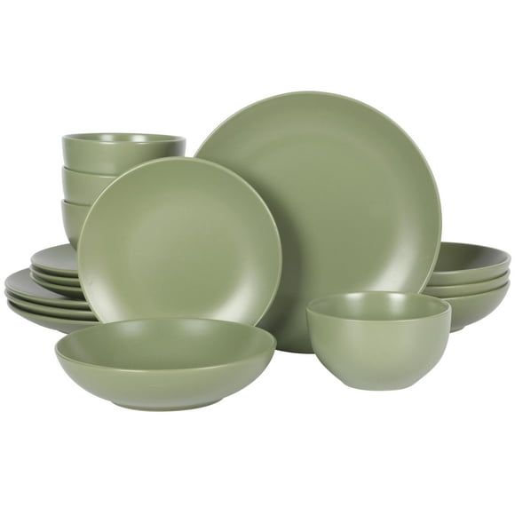 Juego de vajilla Gibson Home Queenslane de 16 piezas, color verde mate