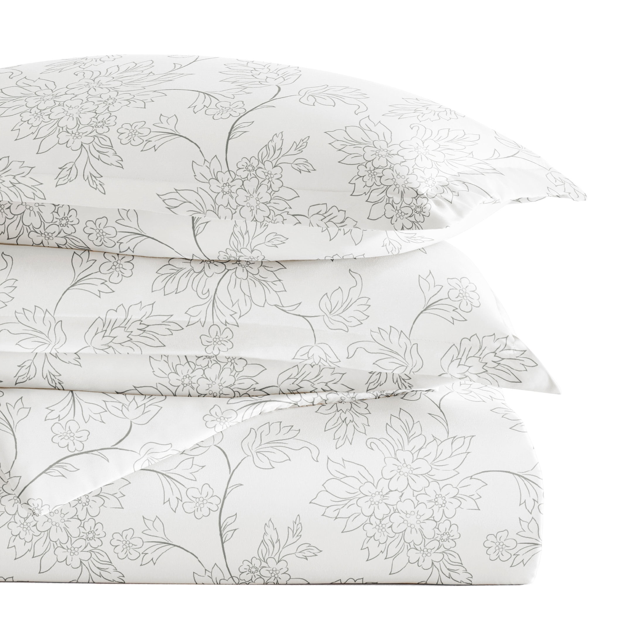 Noble Linens Gray Vine Pattern 3-Piece Duvet Cover Set, King/Calking