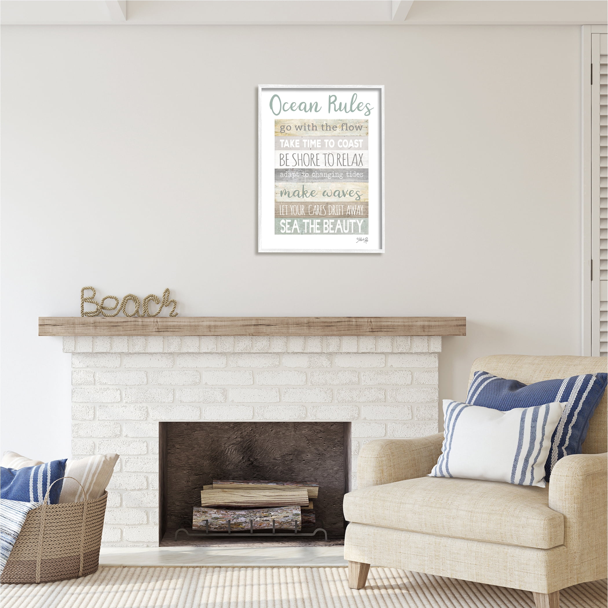 Stupell Industries Ocean Rules Rustic List Typography Painting White Framed Art Print Wall Art, 24 x 30