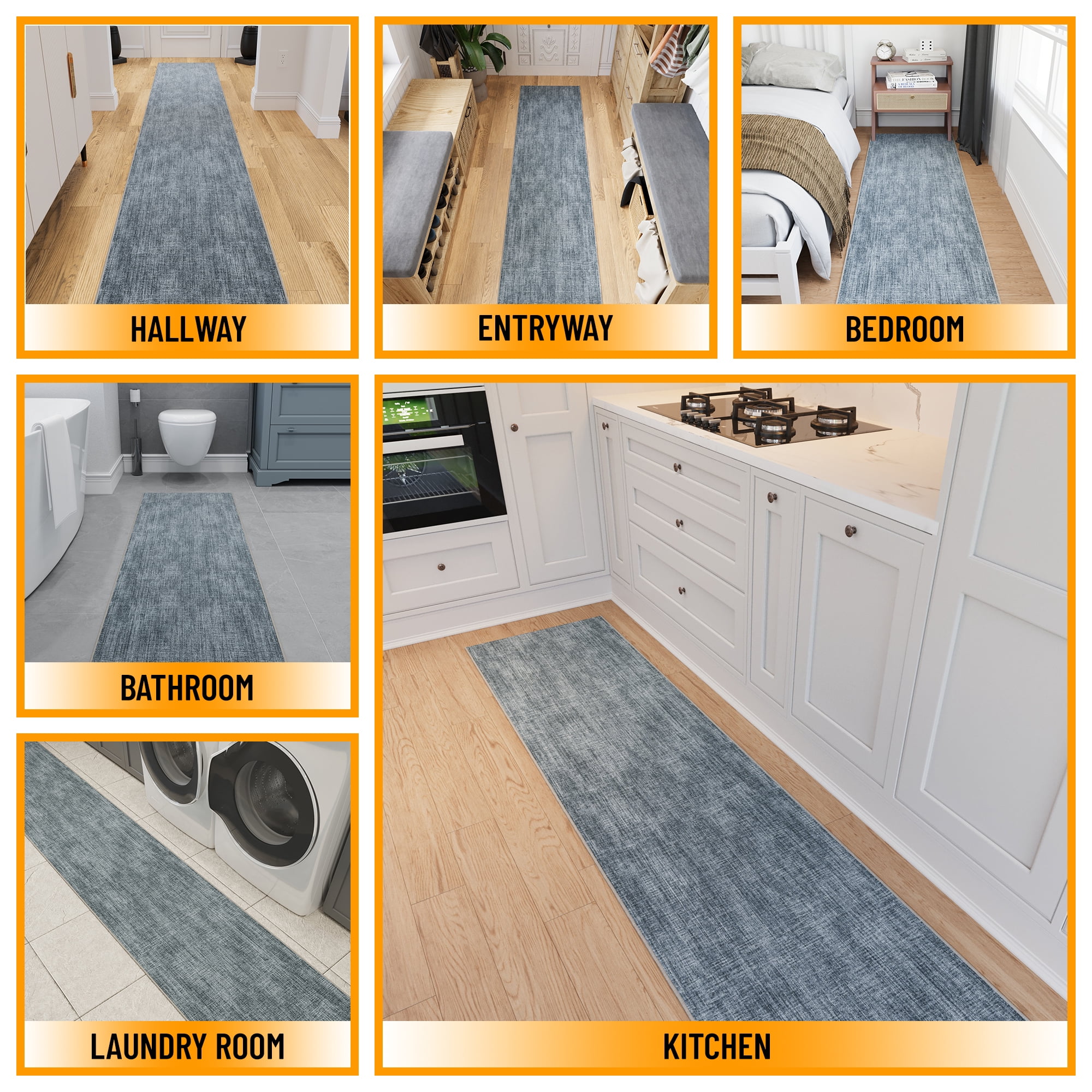 Ottomanson Aisle Runner Rug 1'10.5" x 55' Soft Non-Slip Indoor Rug, Solid Greyish Blue