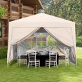 thumbnail image 2 of 10 x10FT Pop Up Canopy with 2 Removable Sidewalls, Portable Enclosed Instant Tent with 2 Windows, Waterproof Outdoor Tent, Beach Sun Shelter with 4 Sandbags and Carry Bag, Beige, 2 of 7
