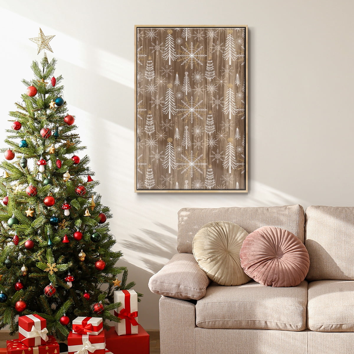 Barnwood Wonderland Collection E - Framed Gallery Wrapped Holiday Canvas - 27 x 41 - Natural Wood Frame