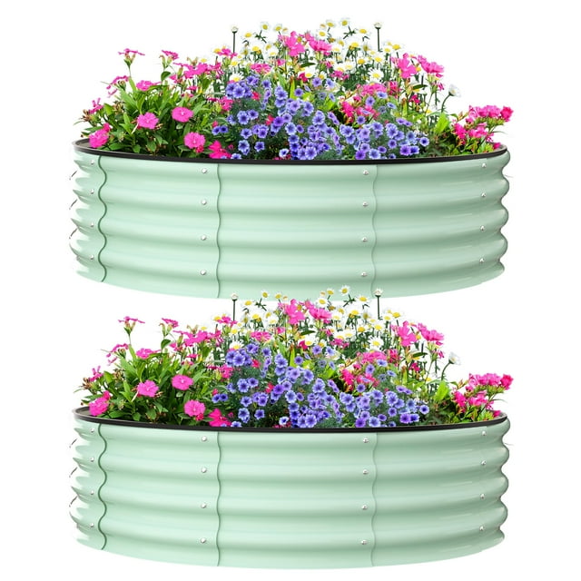 Yiwa 2 - Pack Plate-Bande Surélevée Rond Galvanisé - Tailles 2 Pieds/3 Pieds/4 Pieds - Lit pour Fleurs et Légumes d'Extérieur - Conception Robuste et à Fond Ouvert